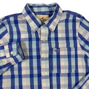 Hollister Men's Medium Long Sleeve Button Down Plaid Shirt Blue White Checkered